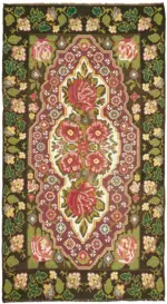 Moldovian Klasik Göbekli Multi Pamuk Üzerine Yün El Dokuma Kilim-220x388