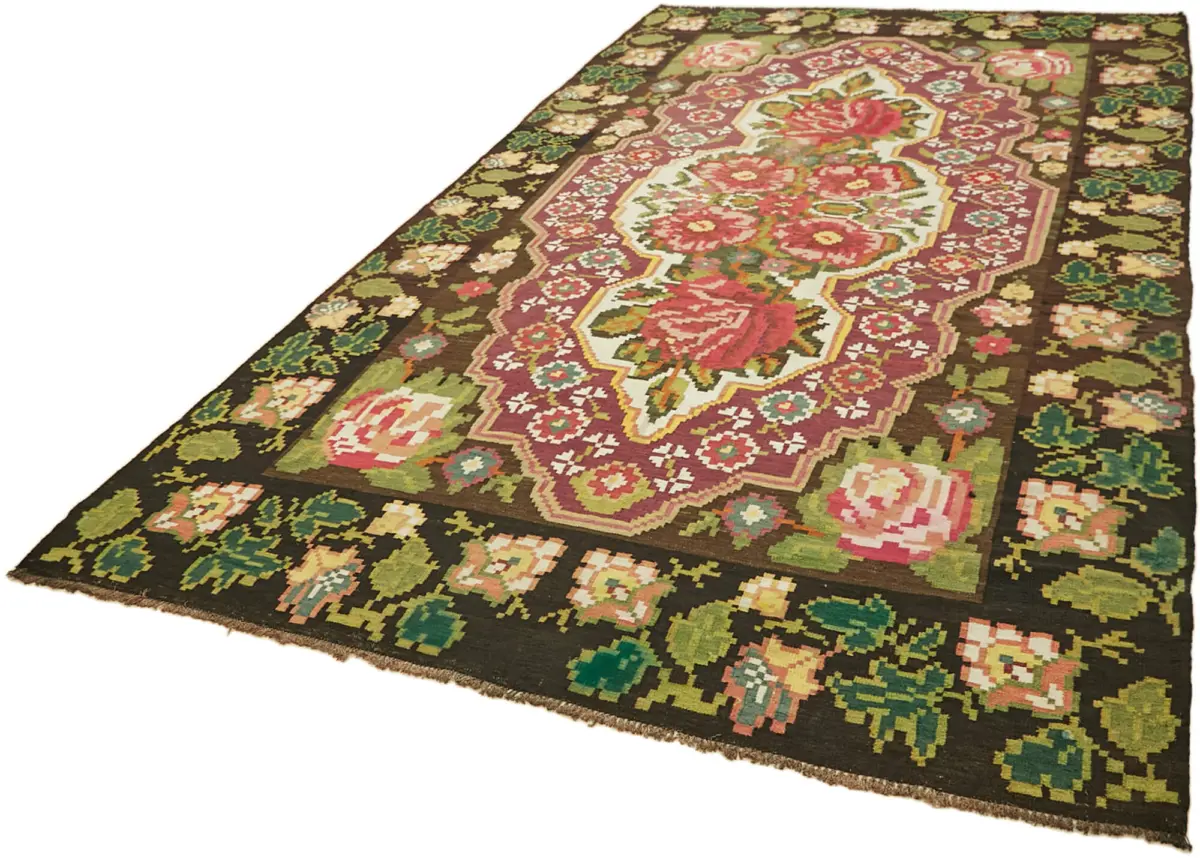 Moldovian Klasik Göbekli Multi Pamuk Üzerine Yün El Dokuma Kilim-220x388 - Görsel 3