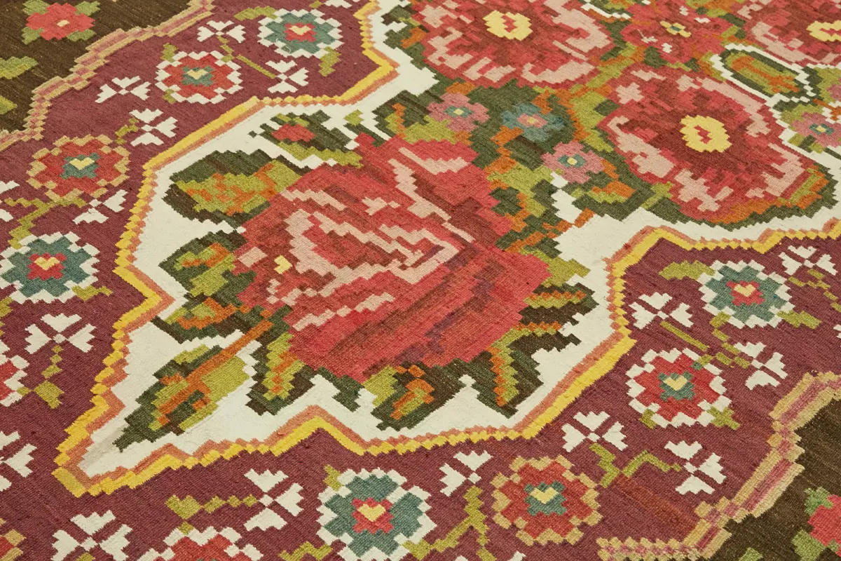 Moldovian Klasik Göbekli Multi Pamuk Üzerine Yün El Dokuma Kilim-220x388 - Görsel 5