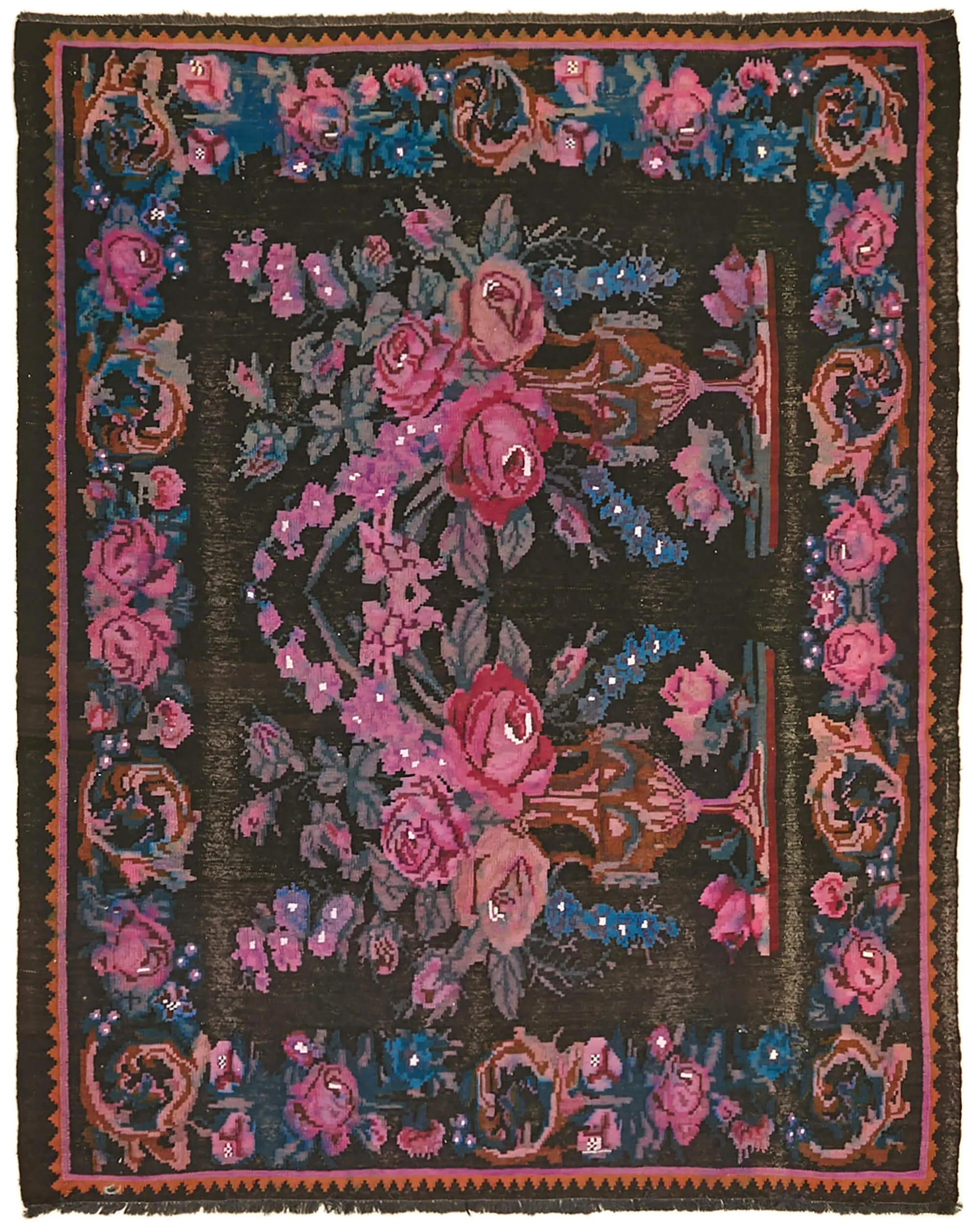 Moldovian Klasik Göbekli Multi Pamuk Üzerine Yün El Dokuma Kilim-186x227 - Görsel 1