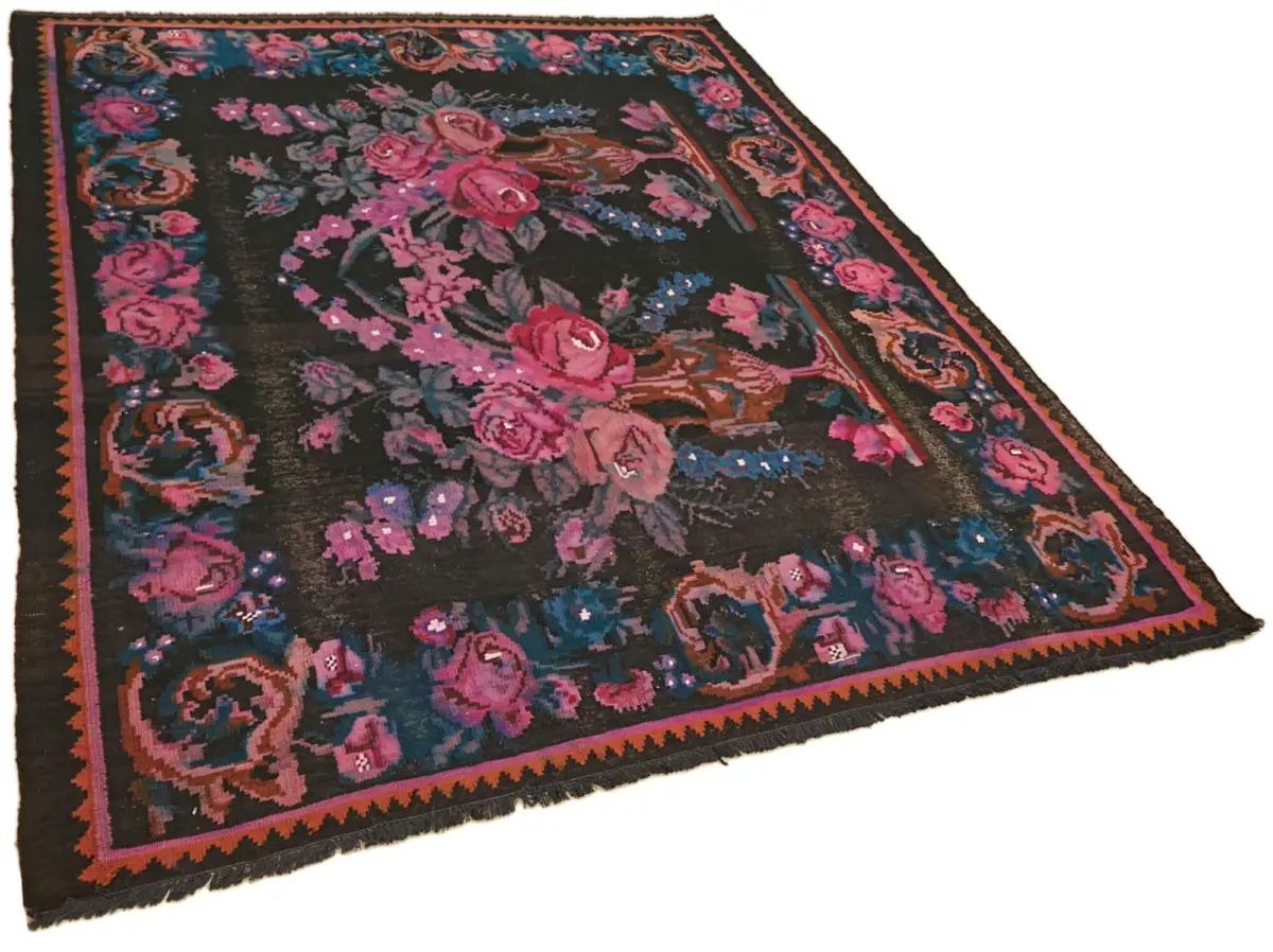 Moldovian Klasik Göbekli Multi Pamuk Üzerine Yün El Dokuma Kilim-186x227 - Görsel 2