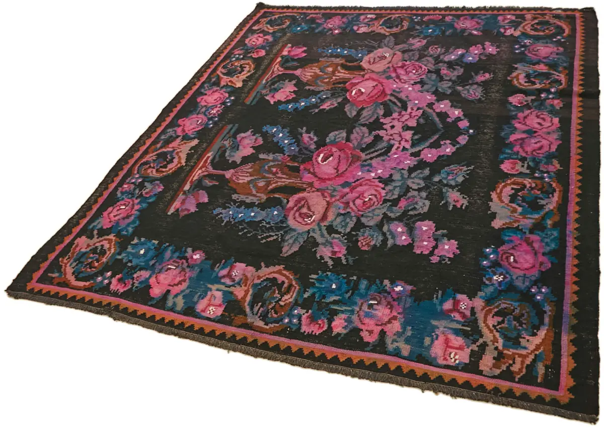 Moldovian Klasik Göbekli Multi Pamuk Üzerine Yün El Dokuma Kilim-186x227 - Görsel 3