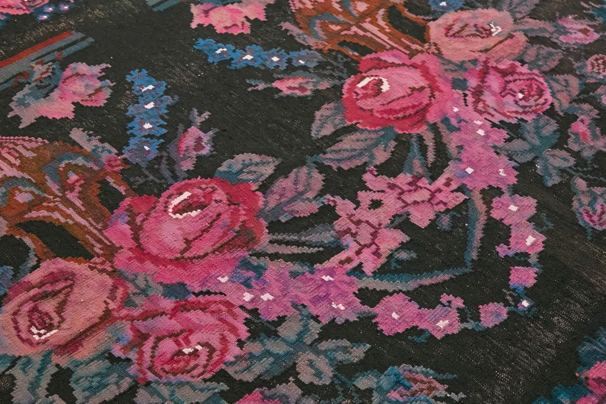 Moldovian Klasik Göbekli Multi Pamuk Üzerine Yün El Dokuma Kilim-186x227 - Görsel 5