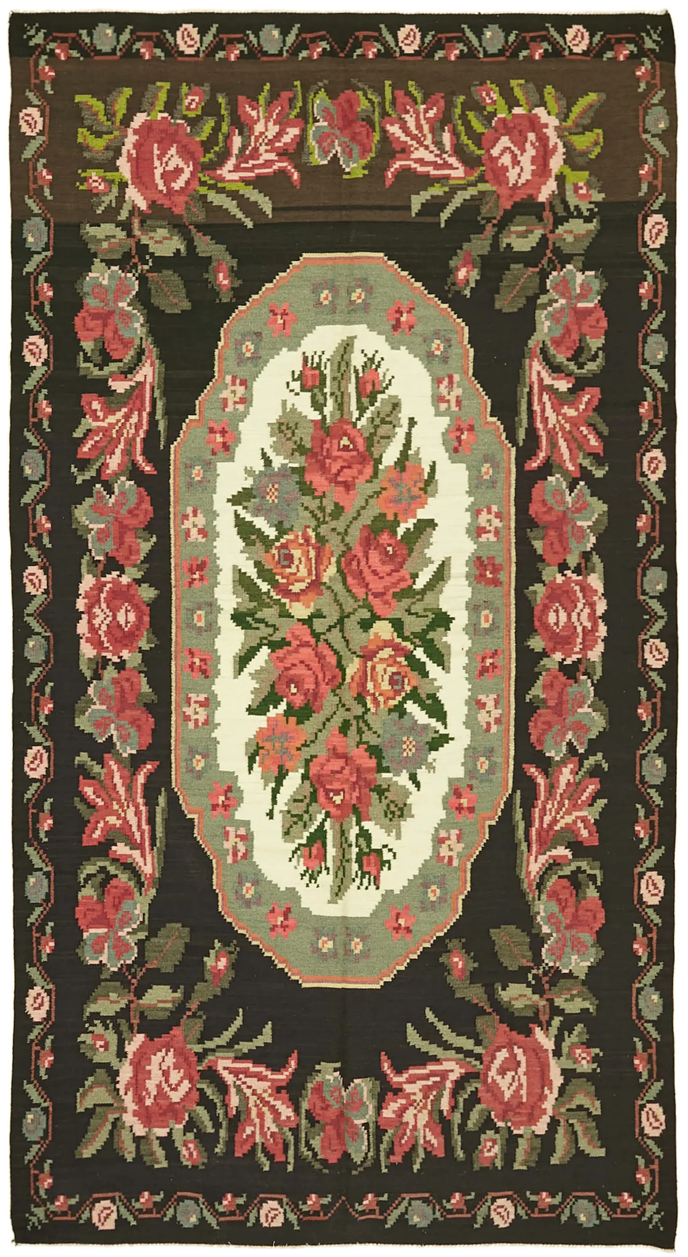 Moldovian Klasik Göbekli Multi Pamuk Üzerine Yün El Dokuma Kilim-190x330 - Görsel 1