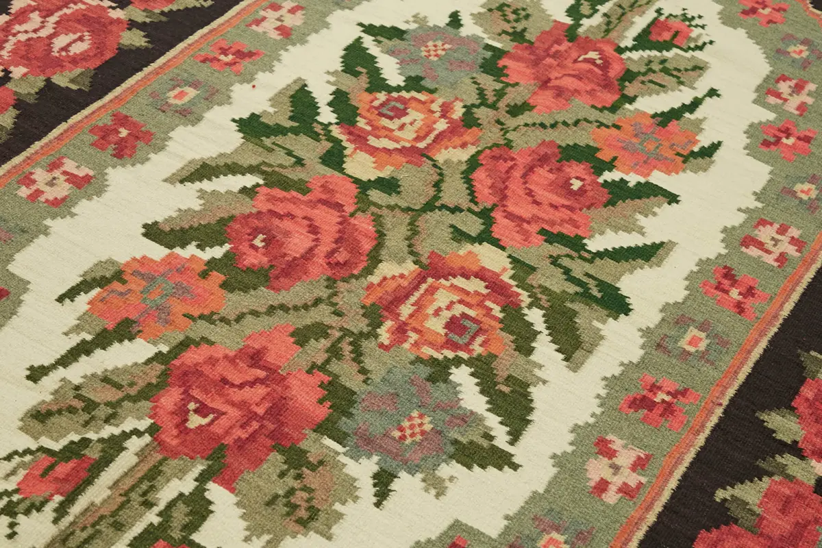 Moldovian Klasik Göbekli Multi Pamuk Üzerine Yün El Dokuma Kilim-190x330 - Görsel 5