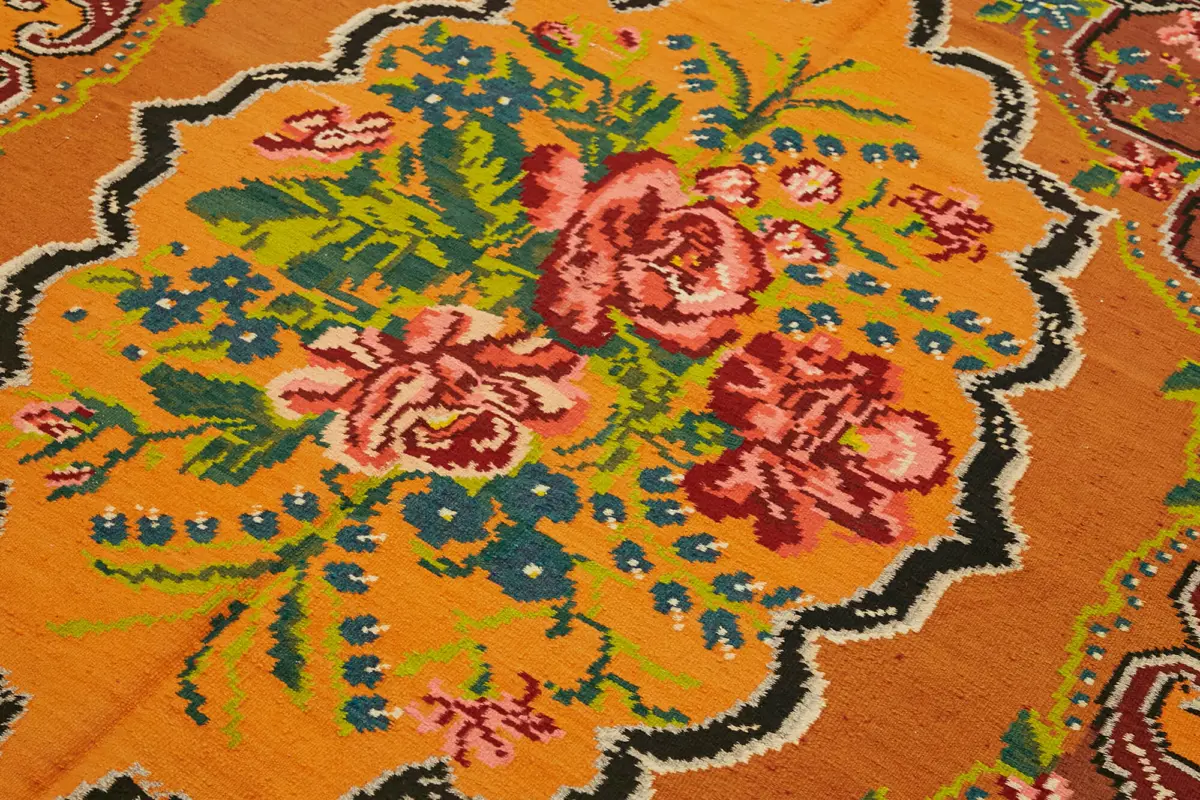 Moldovian Klasik Göbekli Multi Pamuk Üzerine Yün El Dokuma Kilim-175x273 - Görsel 5