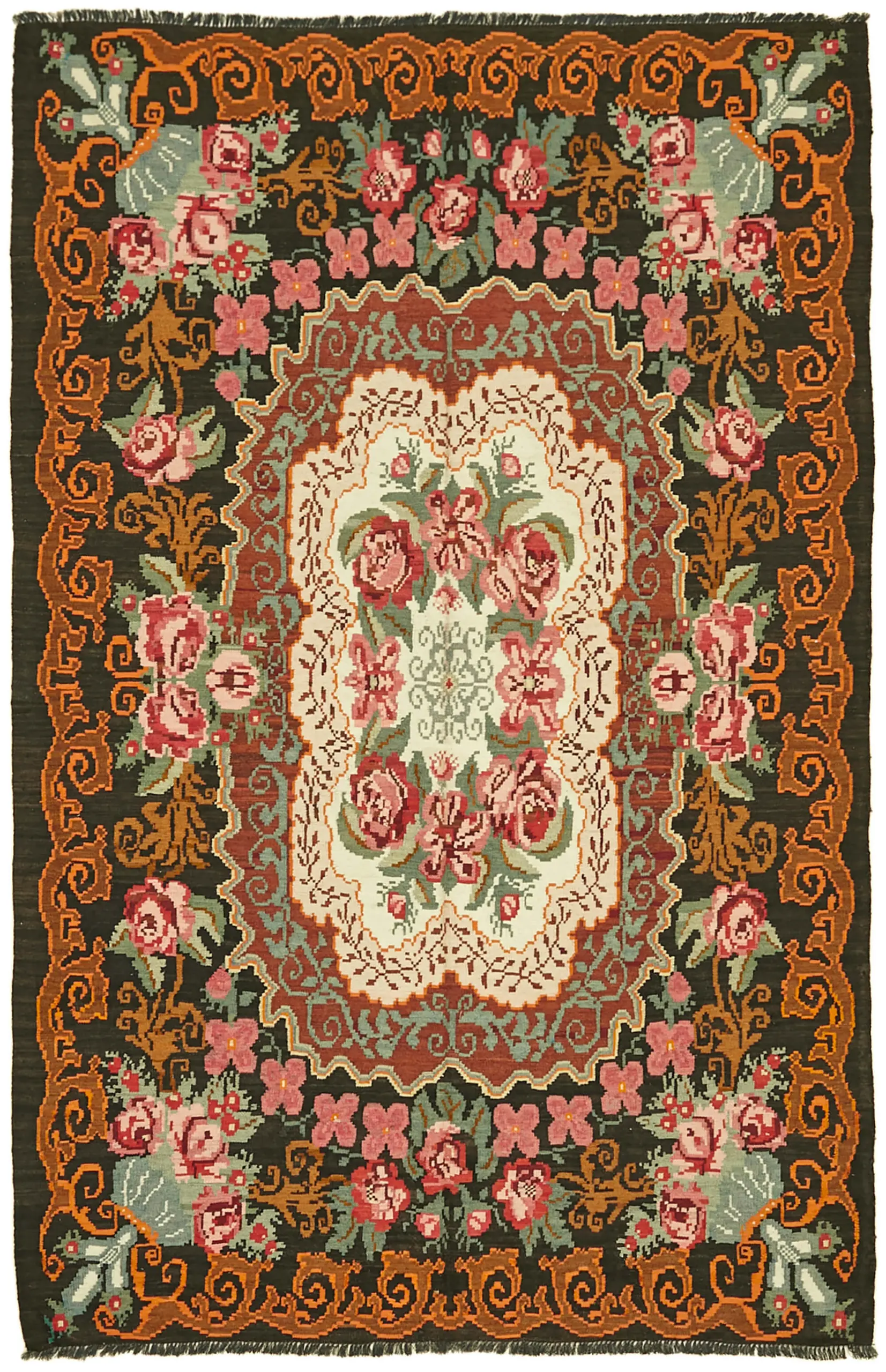 Moldovian Klasik Göbekli Multi Pamuk Üzerine Yün El Dokuma Kilim-200x300 - Görsel 1