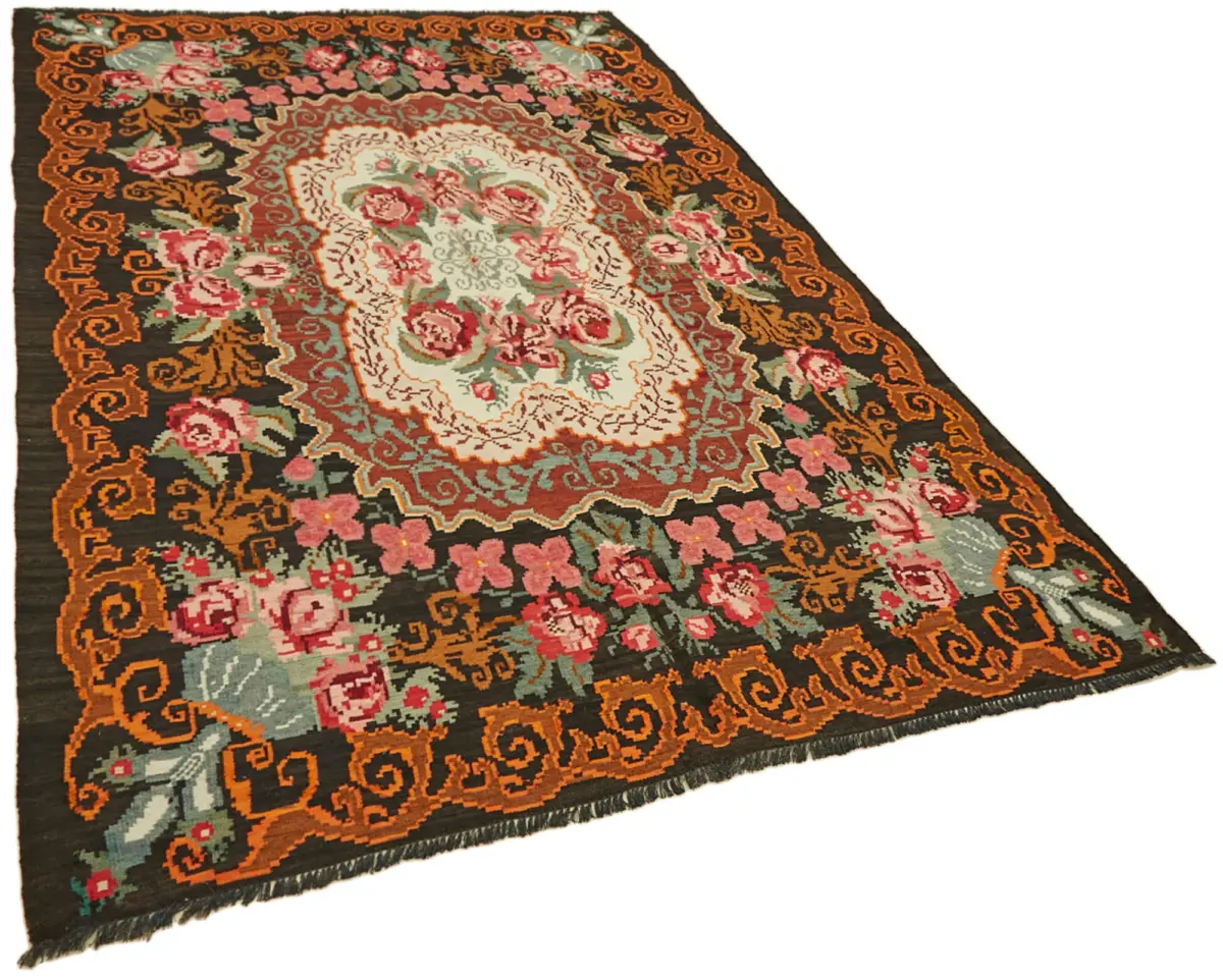 Moldovian Klasik Göbekli Multi Pamuk Üzerine Yün El Dokuma Kilim-200x300 - Görsel 2