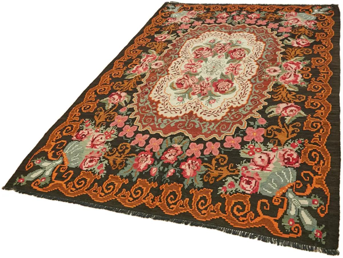 Moldovian Klasik Göbekli Multi Pamuk Üzerine Yün El Dokuma Kilim-200x300 - Görsel 3