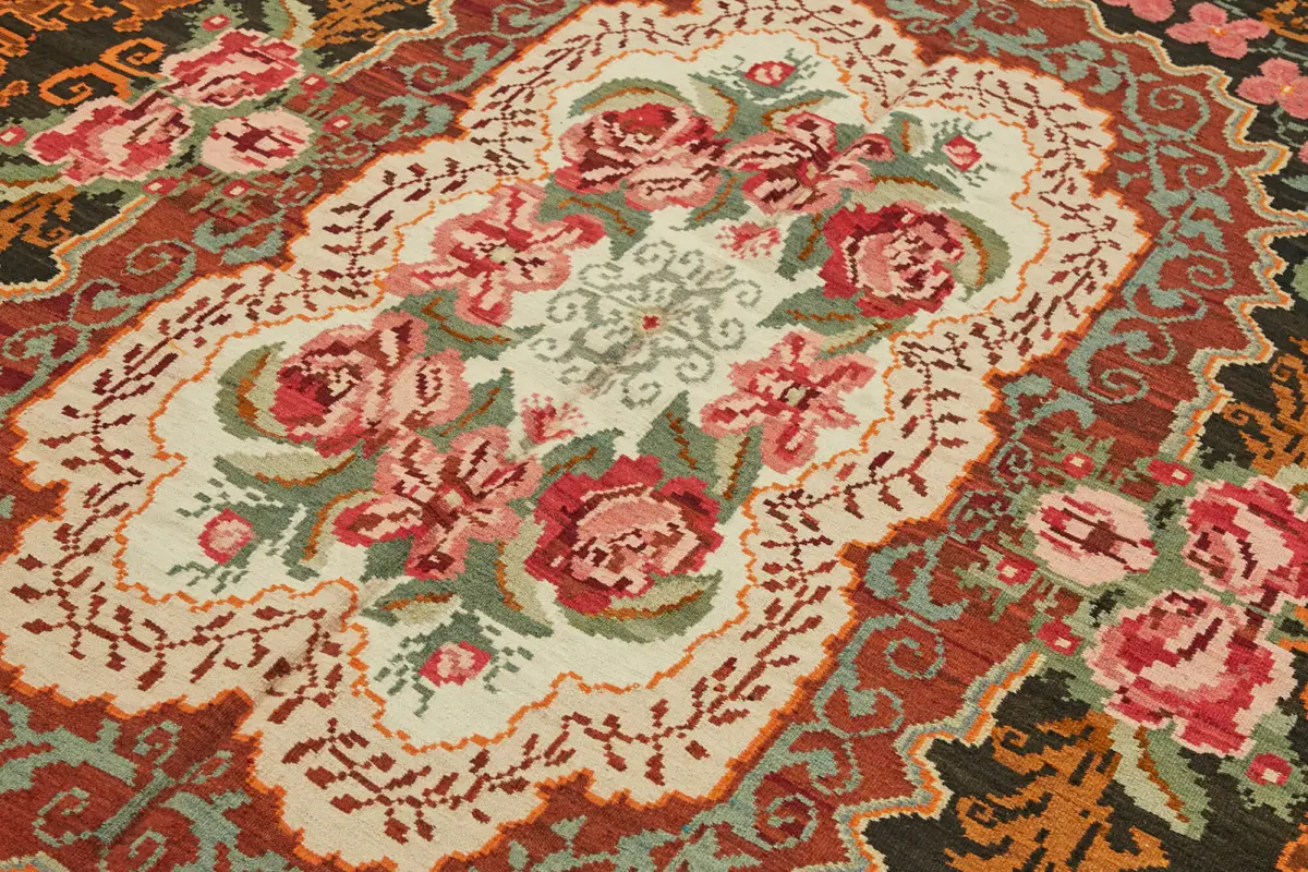 Moldovian Klasik Göbekli Multi Pamuk Üzerine Yün El Dokuma Kilim-200x300 - Görsel 5