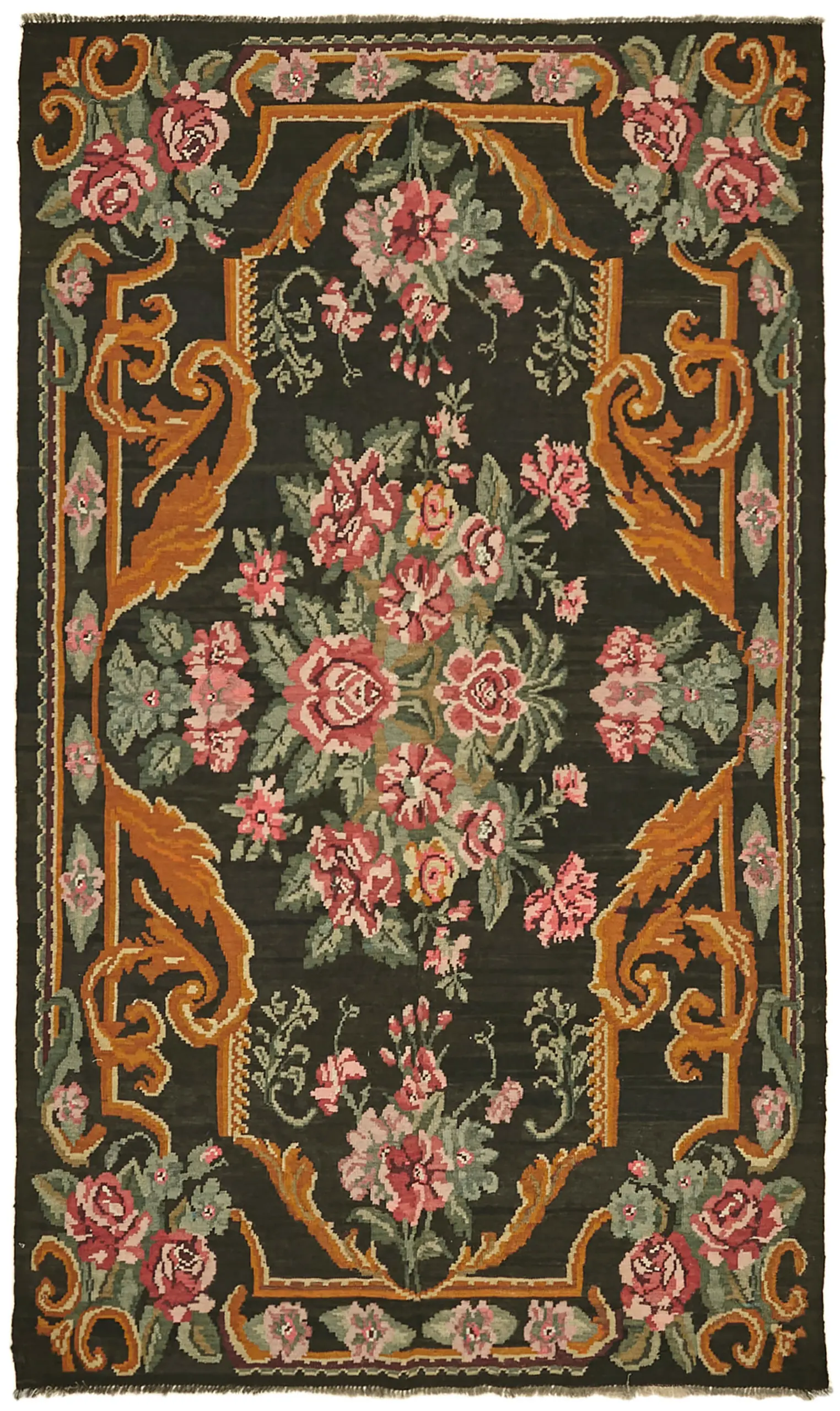 Moldovian Klasik Göbekli Multi Pamuk Üzerine Yün El Dokuma Kilim-160x290 - Görsel 1