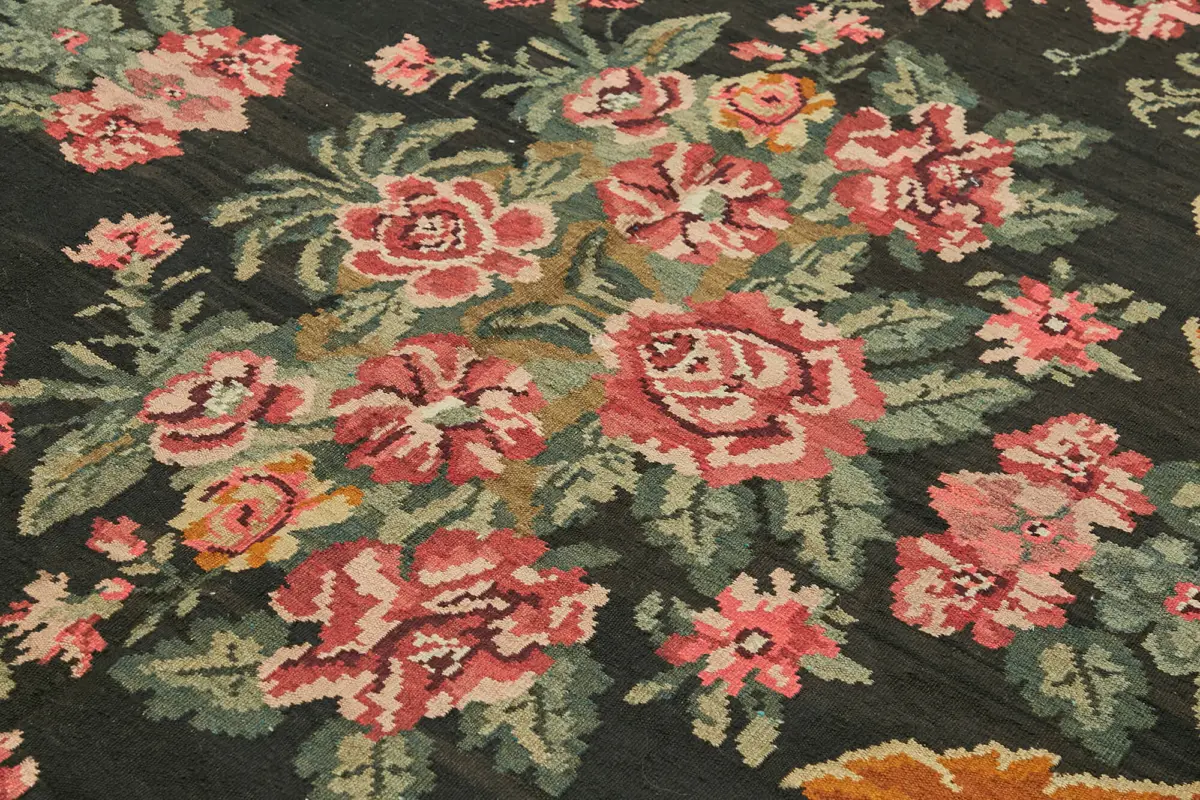 Moldovian Klasik Göbekli Multi Pamuk Üzerine Yün El Dokuma Kilim-160x290 - Görsel 5