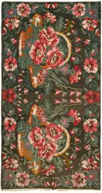 Moldovian Klasik Göbekli Multi Pamuk Üzerine Yün El Dokuma Kilim-180x320