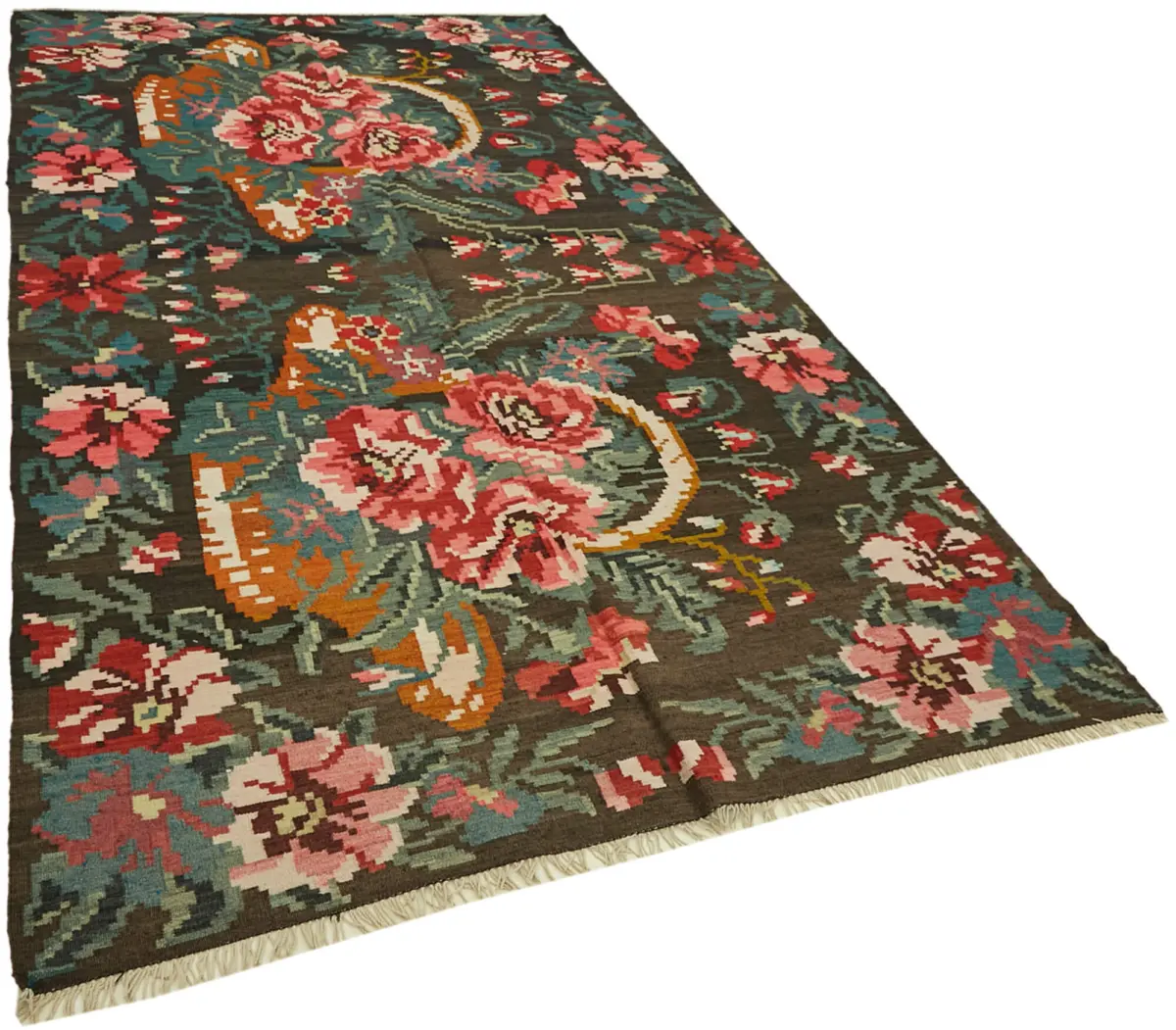 Moldovian Klasik Göbekli Multi Pamuk Üzerine Yün El Dokuma Kilim-180x320 - Görsel 2