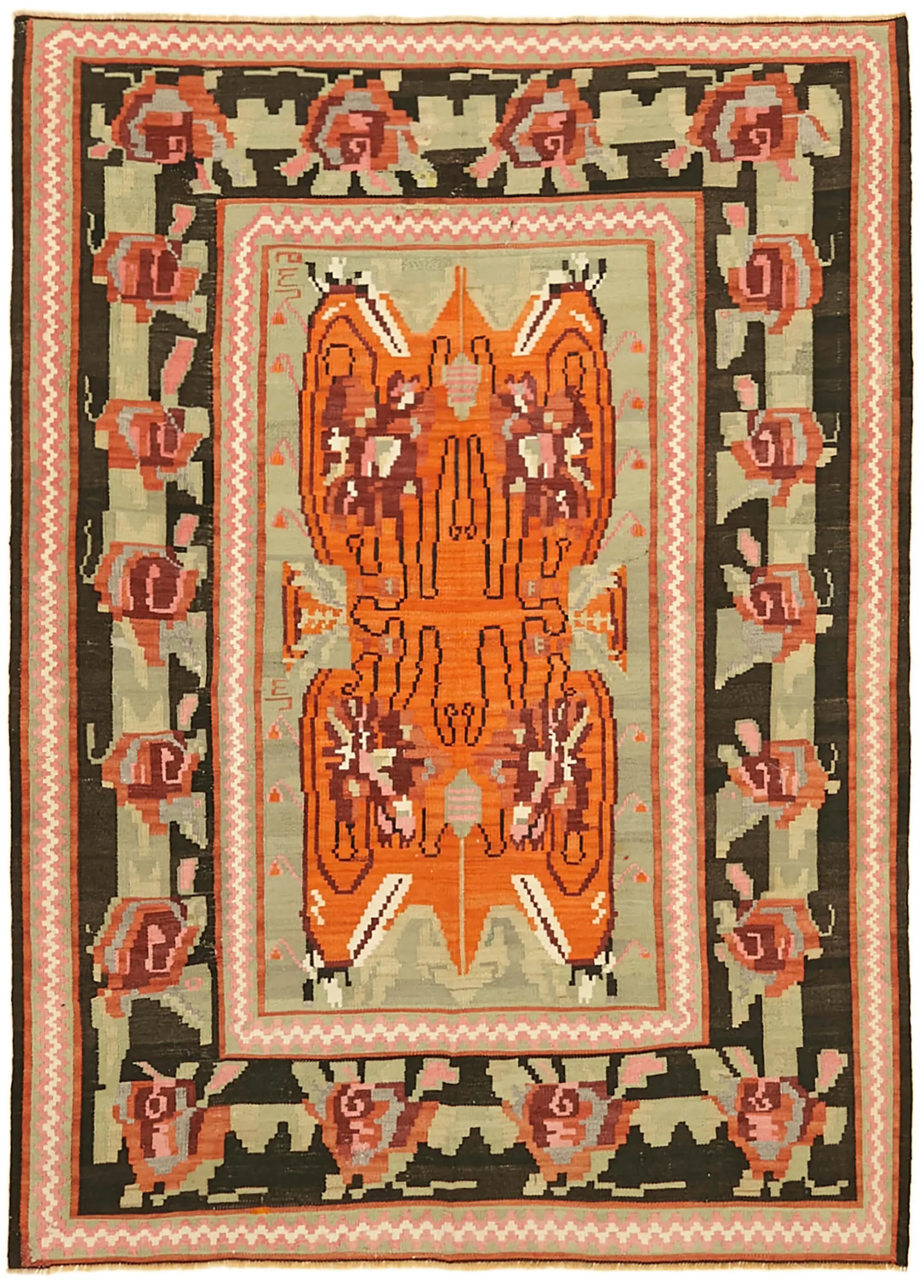 Moldovian Klasik Göbekli Multi Pamuk Üzerine Yün El Dokuma Kilim-152x205 - Görsel 1