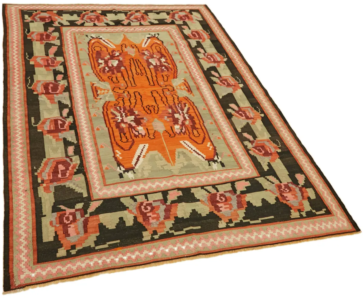 Moldovian Klasik Göbekli Multi Pamuk Üzerine Yün El Dokuma Kilim-152x205 - Görsel 2