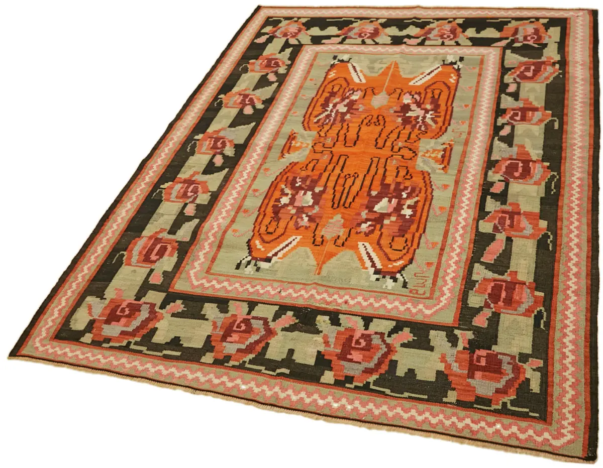Moldovian Klasik Göbekli Multi Pamuk Üzerine Yün El Dokuma Kilim-152x205 - Görsel 3