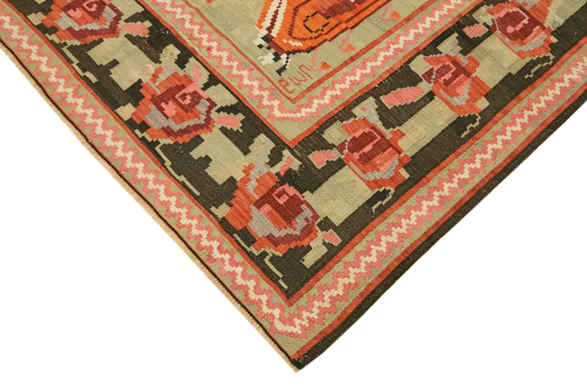 Moldovian Klasik Göbekli Multi Pamuk Üzerine Yün El Dokuma Kilim-152x205 - Görsel 4