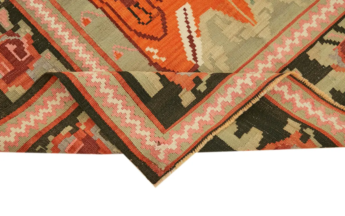 Moldovian Klasik Göbekli Multi Pamuk Üzerine Yün El Dokuma Kilim-152x205 - Görsel 6