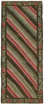 Moldovian Klasik Göbekli Multi Pamuk Üzerine Yün El Dokuma Kilim-122x285