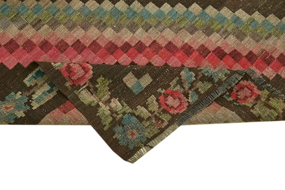 Moldovian Klasik Göbekli Multi Pamuk Üzerine Yün El Dokuma Kilim-122x285 - Görsel 6