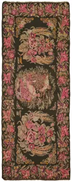 Moldovian Klasik Göbekli Multi Pamuk Üzerine Yün El Dokuma Kilim-180x437