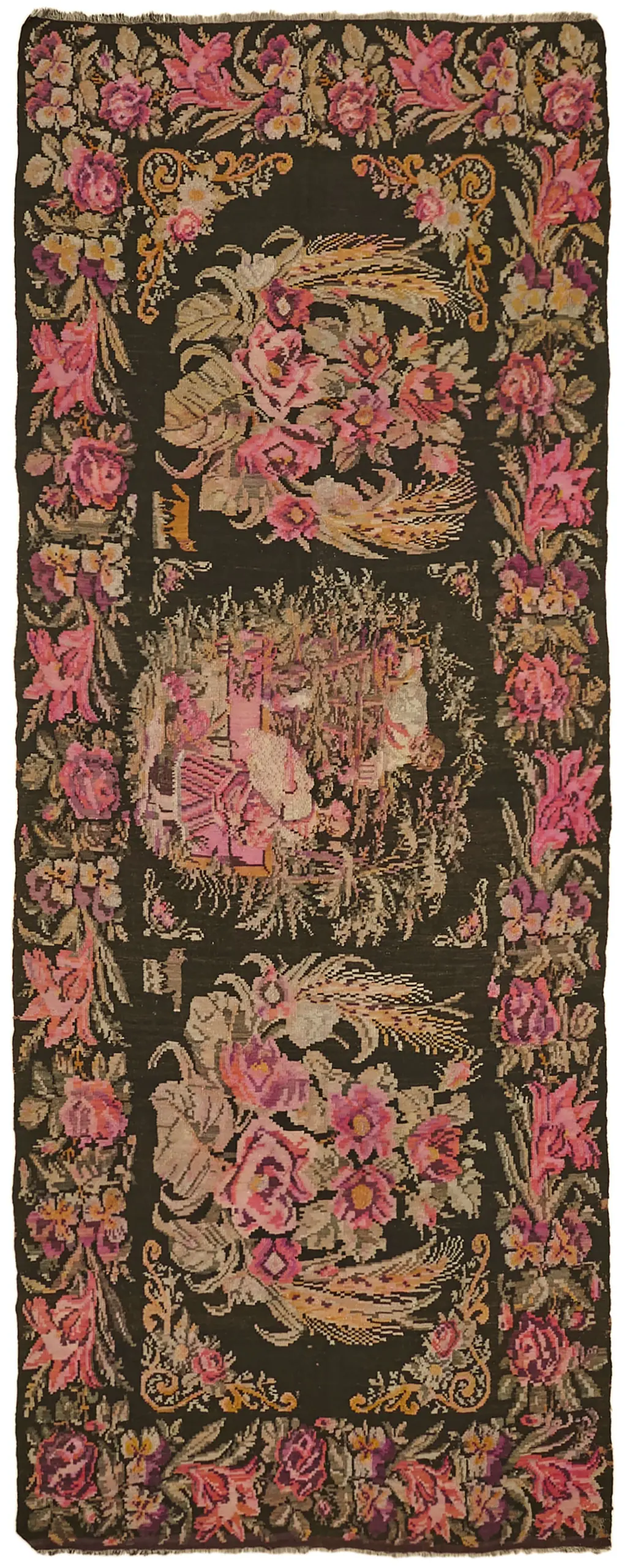 Moldovian Klasik Göbekli Multi Pamuk Üzerine Yün El Dokuma Kilim-180x437 - Görsel 1