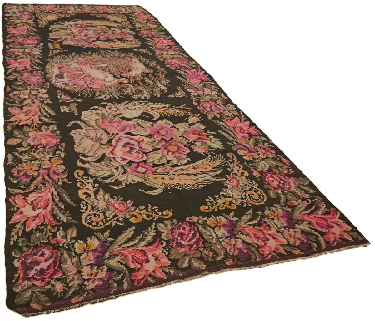 Moldovian Klasik Göbekli Multi Pamuk Üzerine Yün El Dokuma Kilim-180x437 - Görsel 2