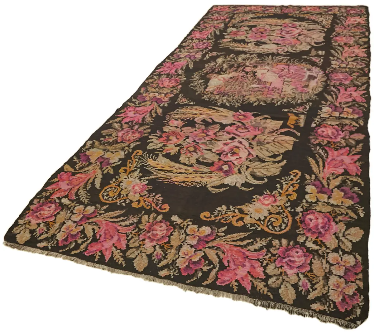 Moldovian Klasik Göbekli Multi Pamuk Üzerine Yün El Dokuma Kilim-180x437 - Görsel 3