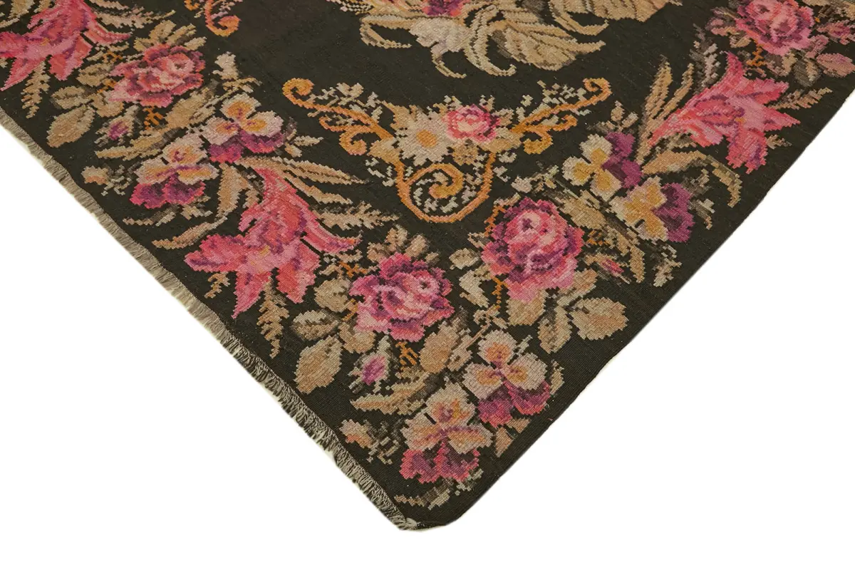 Moldovian Klasik Göbekli Multi Pamuk Üzerine Yün El Dokuma Kilim-180x437 - Görsel 4