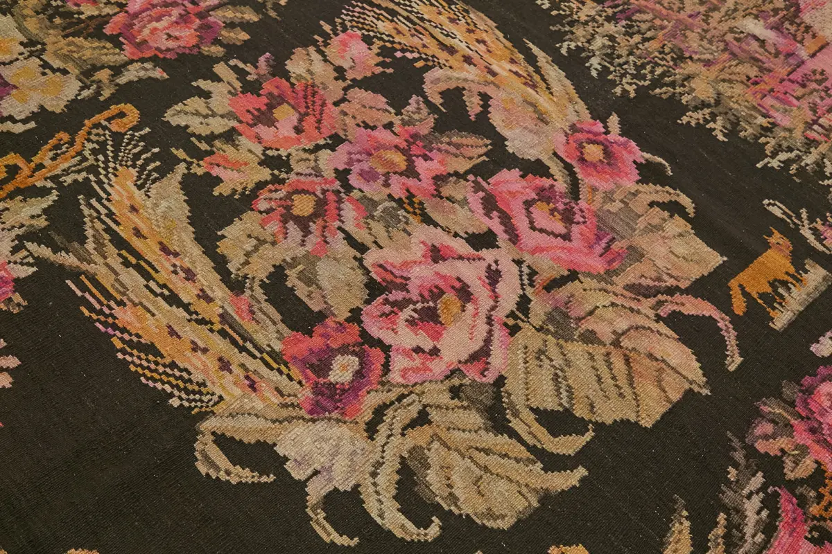 Moldovian Klasik Göbekli Multi Pamuk Üzerine Yün El Dokuma Kilim-180x437 - Görsel 5