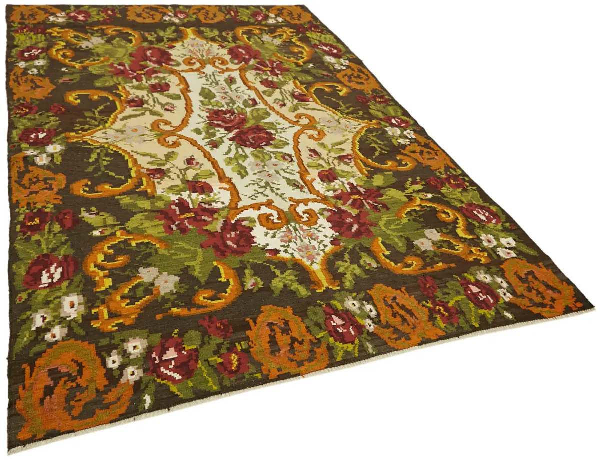 Moldovian Klasik Göbekli Multi Pamuk Üzerine Yün El Dokuma Kilim-202x290 - Görsel 2