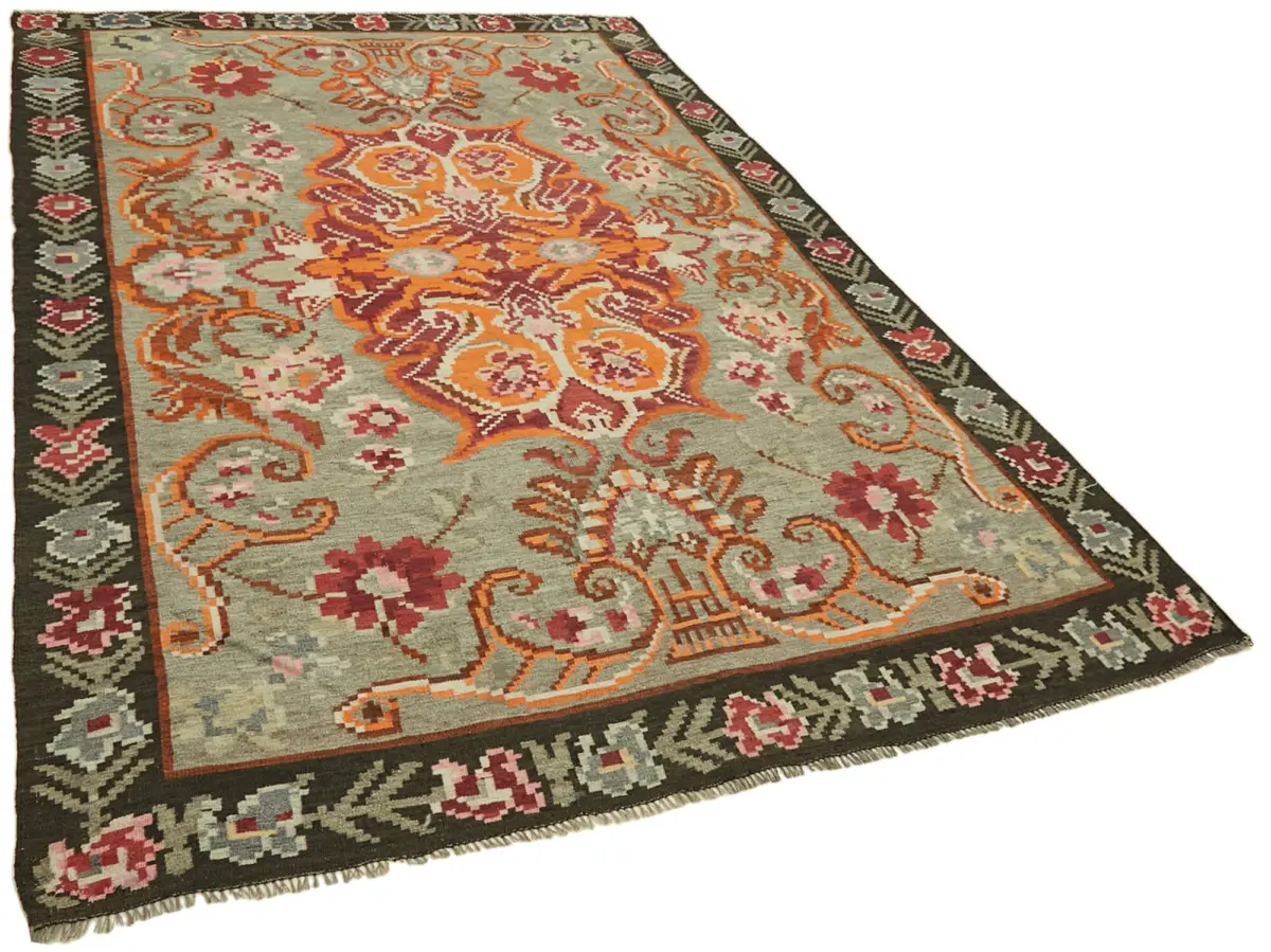 Moldovian Klasik Göbekli Multi Pamuk Üzerine Yün El Dokuma Kilim-204x293 - Görsel 2