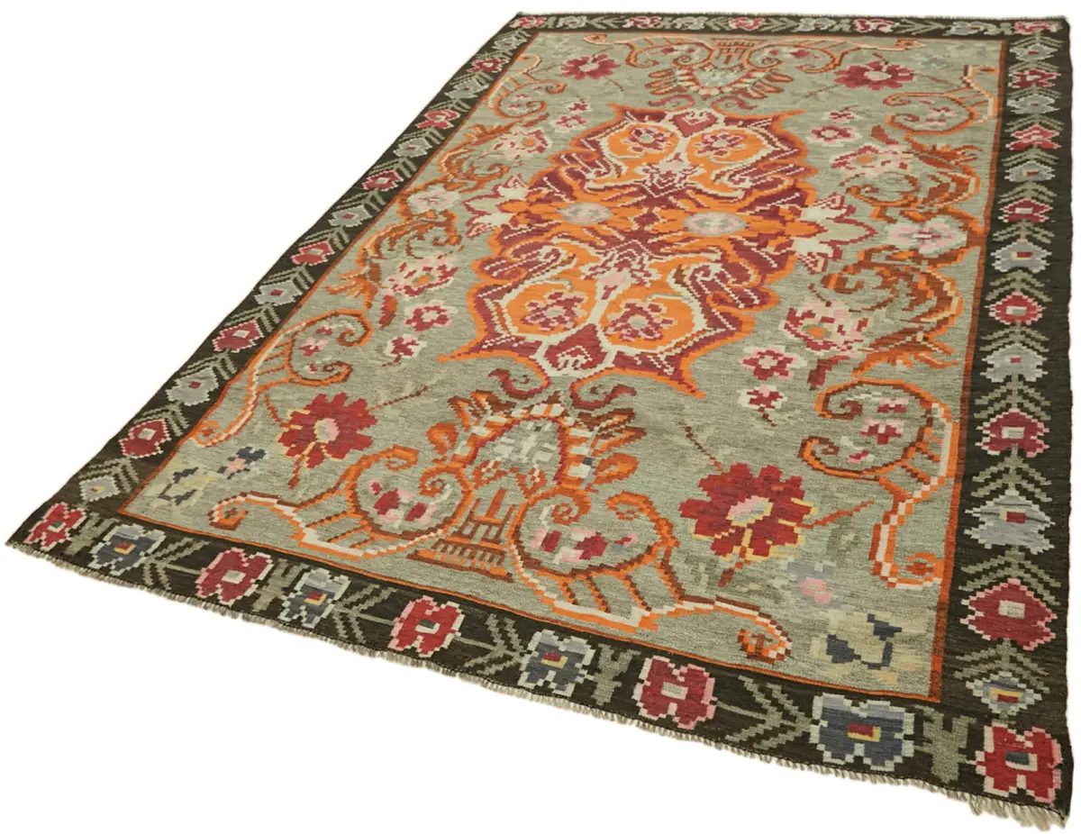 Moldovian Klasik Göbekli Multi Pamuk Üzerine Yün El Dokuma Kilim-204x293 - Görsel 3