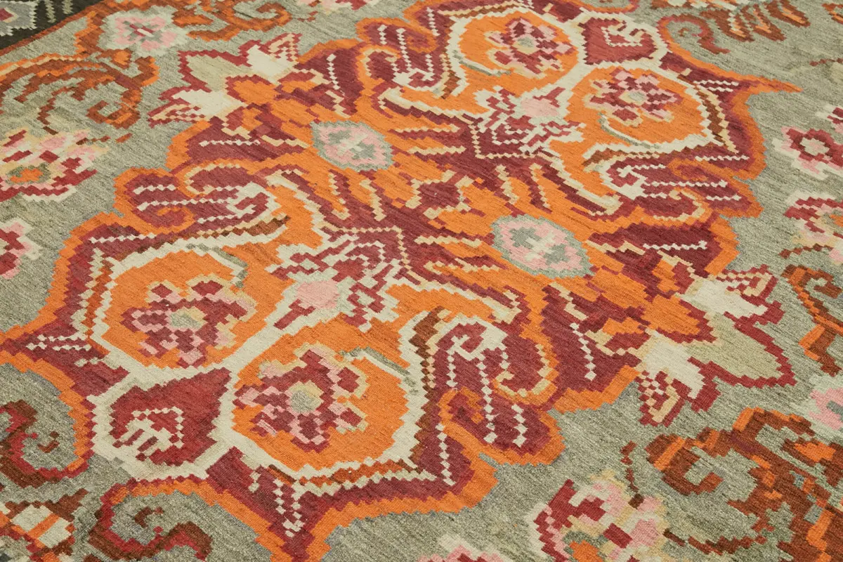 Moldovian Klasik Göbekli Multi Pamuk Üzerine Yün El Dokuma Kilim-204x293 - Görsel 5