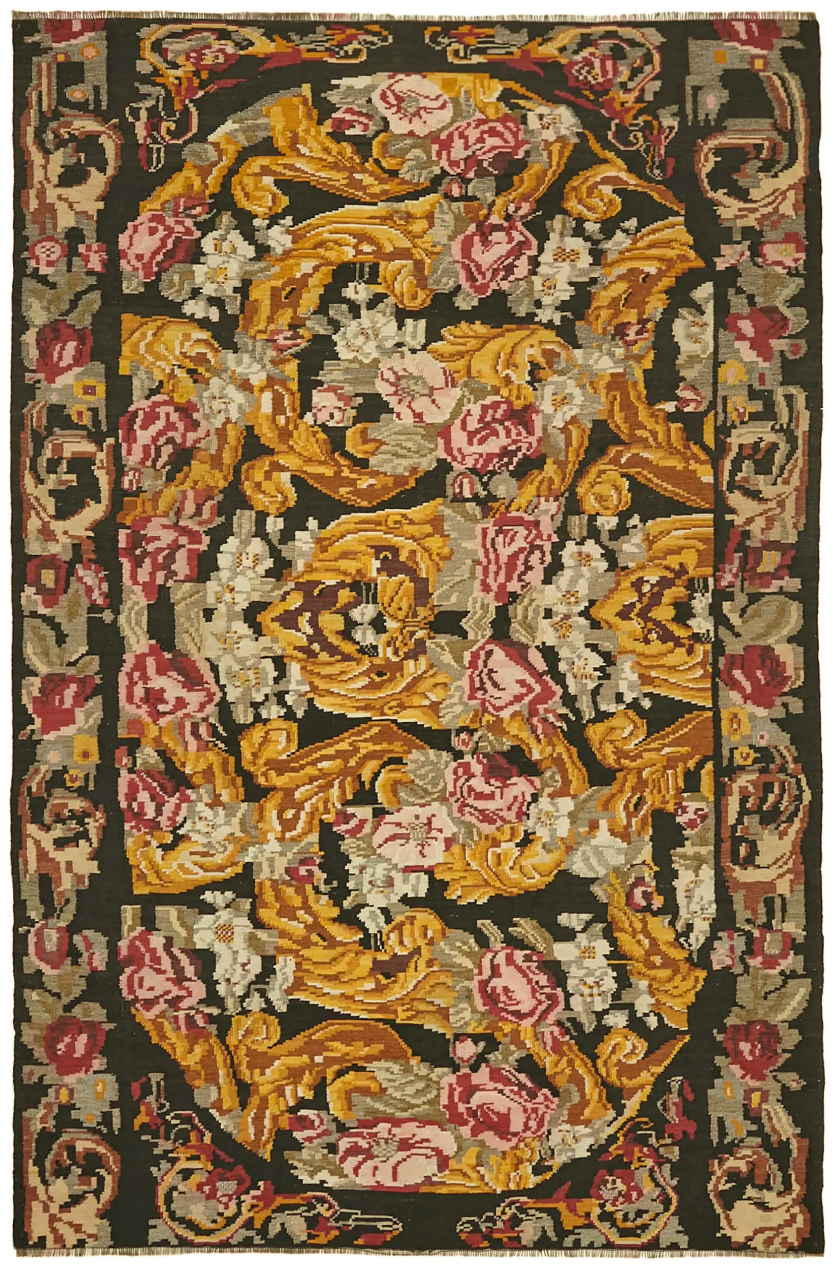 Moldovian Klasik Göbekli Multi Pamuk Üzerine Yün El Dokuma Kilim-190x282 - Görsel 1