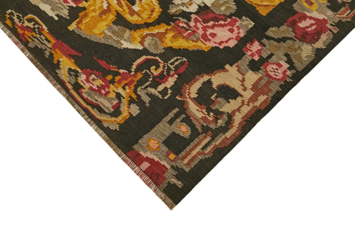Moldovian Klasik Göbekli Multi Pamuk Üzerine Yün El Dokuma Kilim-190x282 - Görsel 4