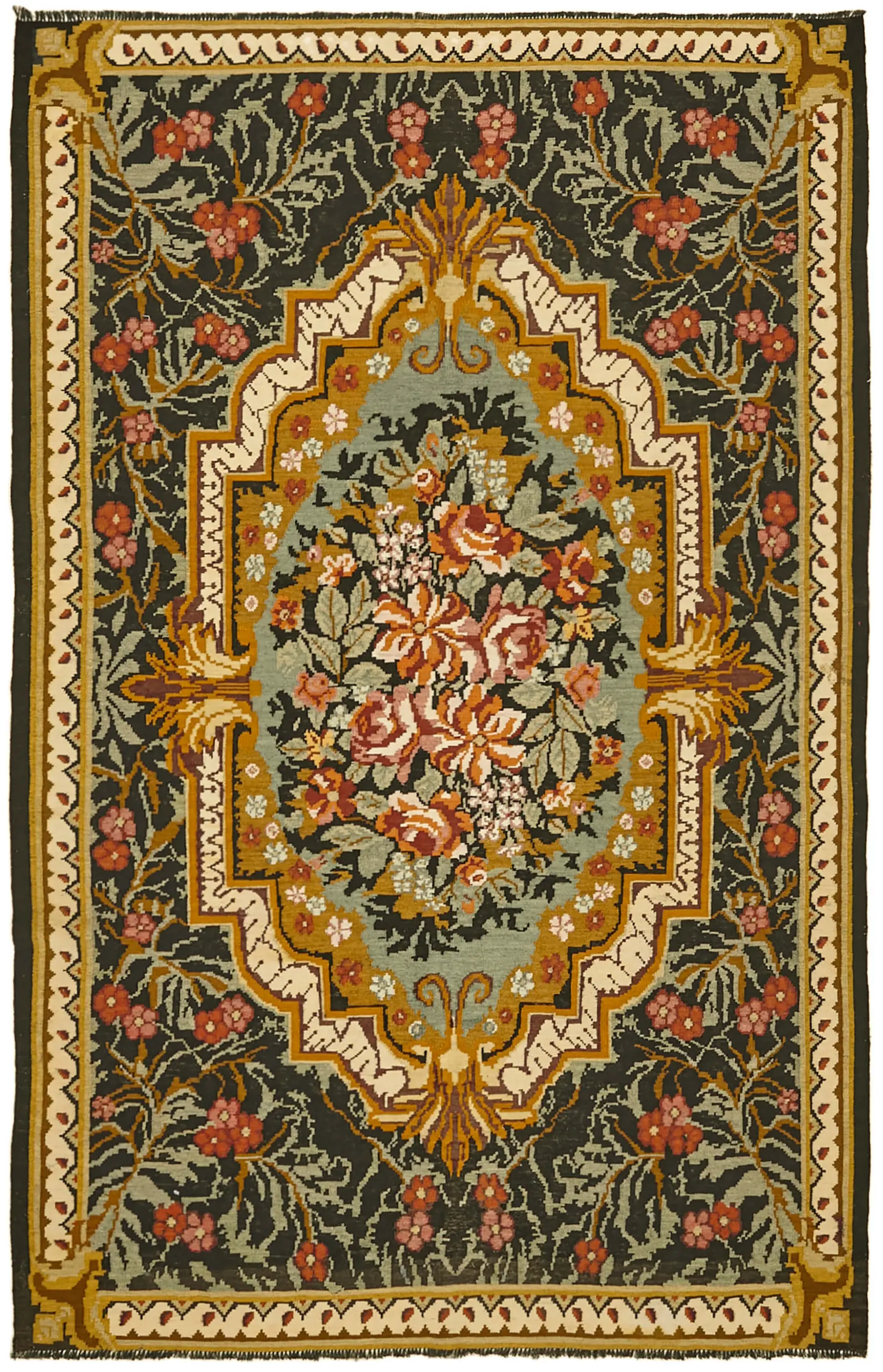 Moldovian Klasik Göbekli Multi Pamuk Üzerine Yün El Dokuma Kilim-202x303 - Görsel 1