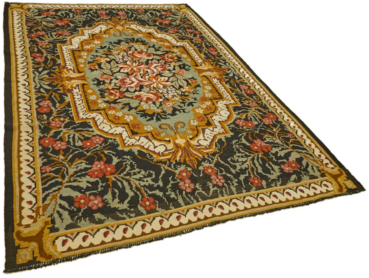 Moldovian Klasik Göbekli Multi Pamuk Üzerine Yün El Dokuma Kilim-202x303 - Görsel 2
