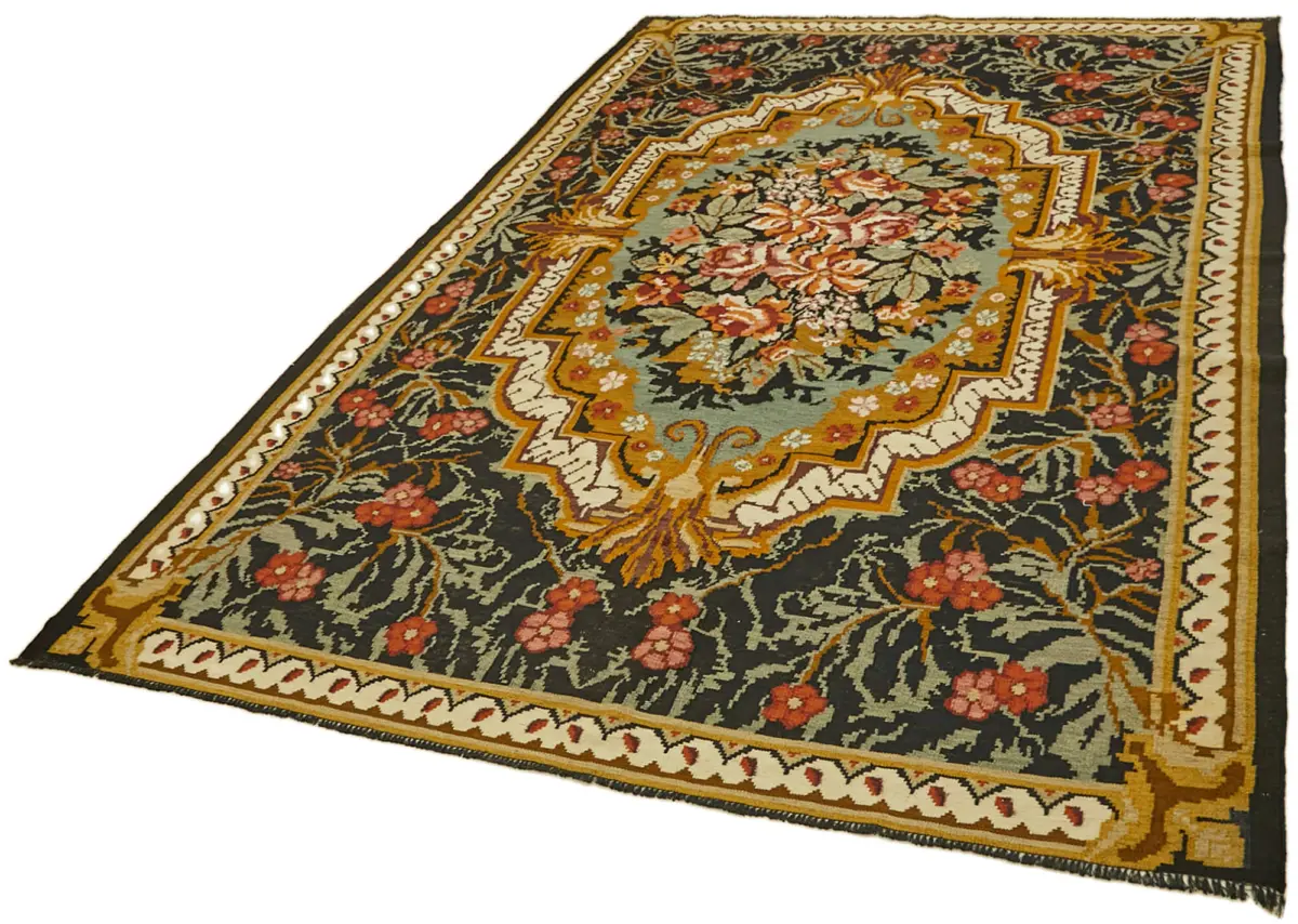 Moldovian Klasik Göbekli Multi Pamuk Üzerine Yün El Dokuma Kilim-202x303 - Görsel 3