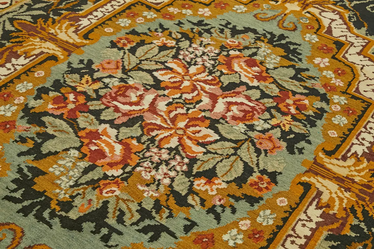 Moldovian Klasik Göbekli Multi Pamuk Üzerine Yün El Dokuma Kilim-202x303 - Görsel 5