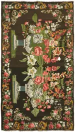 Moldovian Klasik Göbekli Multi Pamuk Üzerine Yün El Dokuma Kilim-210x363