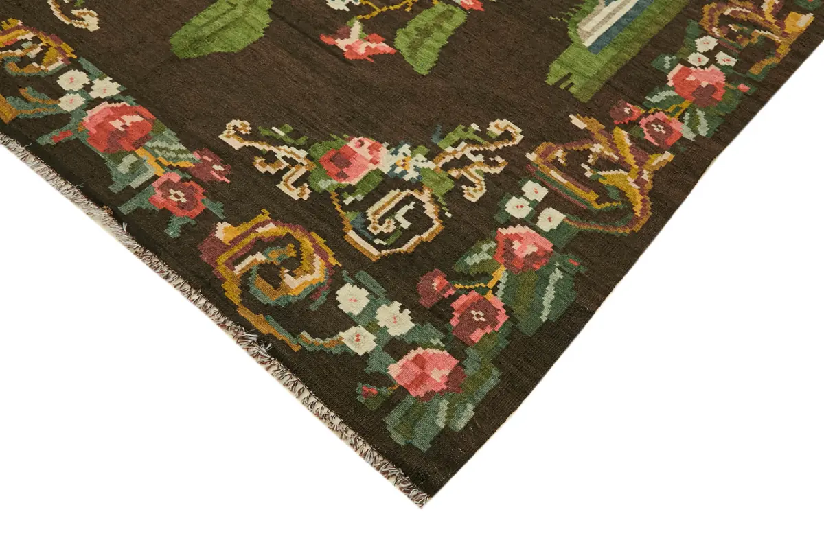 Moldovian Klasik Göbekli Multi Pamuk Üzerine Yün El Dokuma Kilim-210x363 - Görsel 4