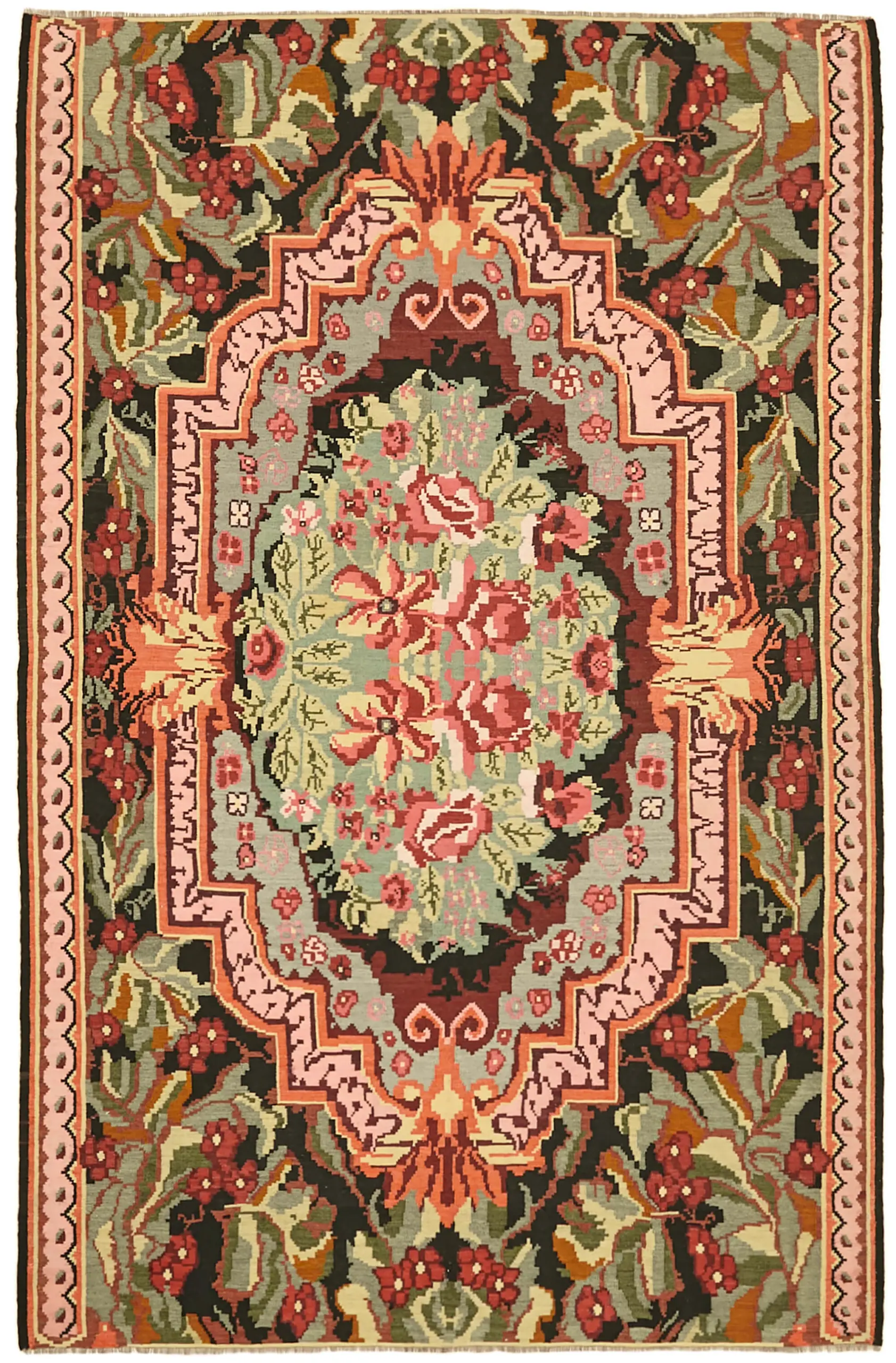 Moldovian Klasik Göbekli Multi Pamuk Üzerine Yün El Dokuma Kilim-184x278 - Görsel 1