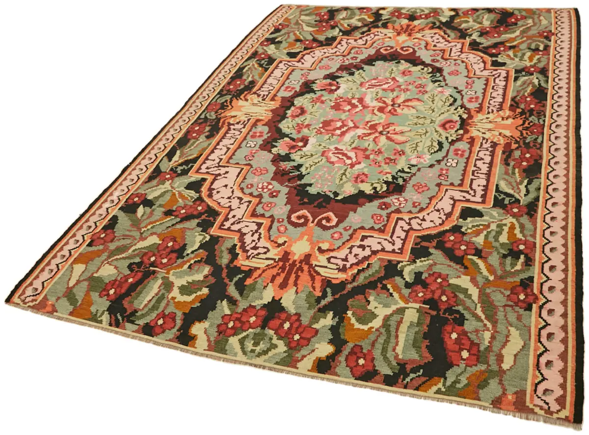 Moldovian Klasik Göbekli Multi Pamuk Üzerine Yün El Dokuma Kilim-184x278 - Görsel 3