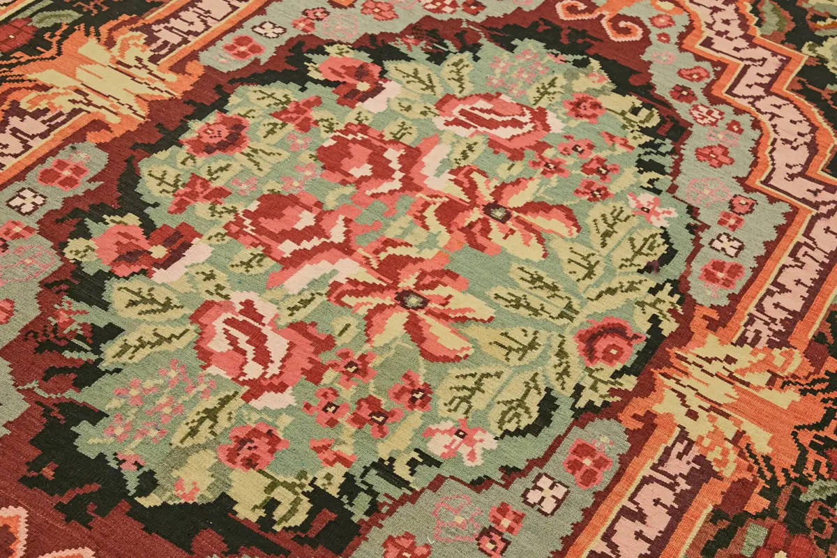 Moldovian Klasik Göbekli Multi Pamuk Üzerine Yün El Dokuma Kilim-184x278 - Görsel 5