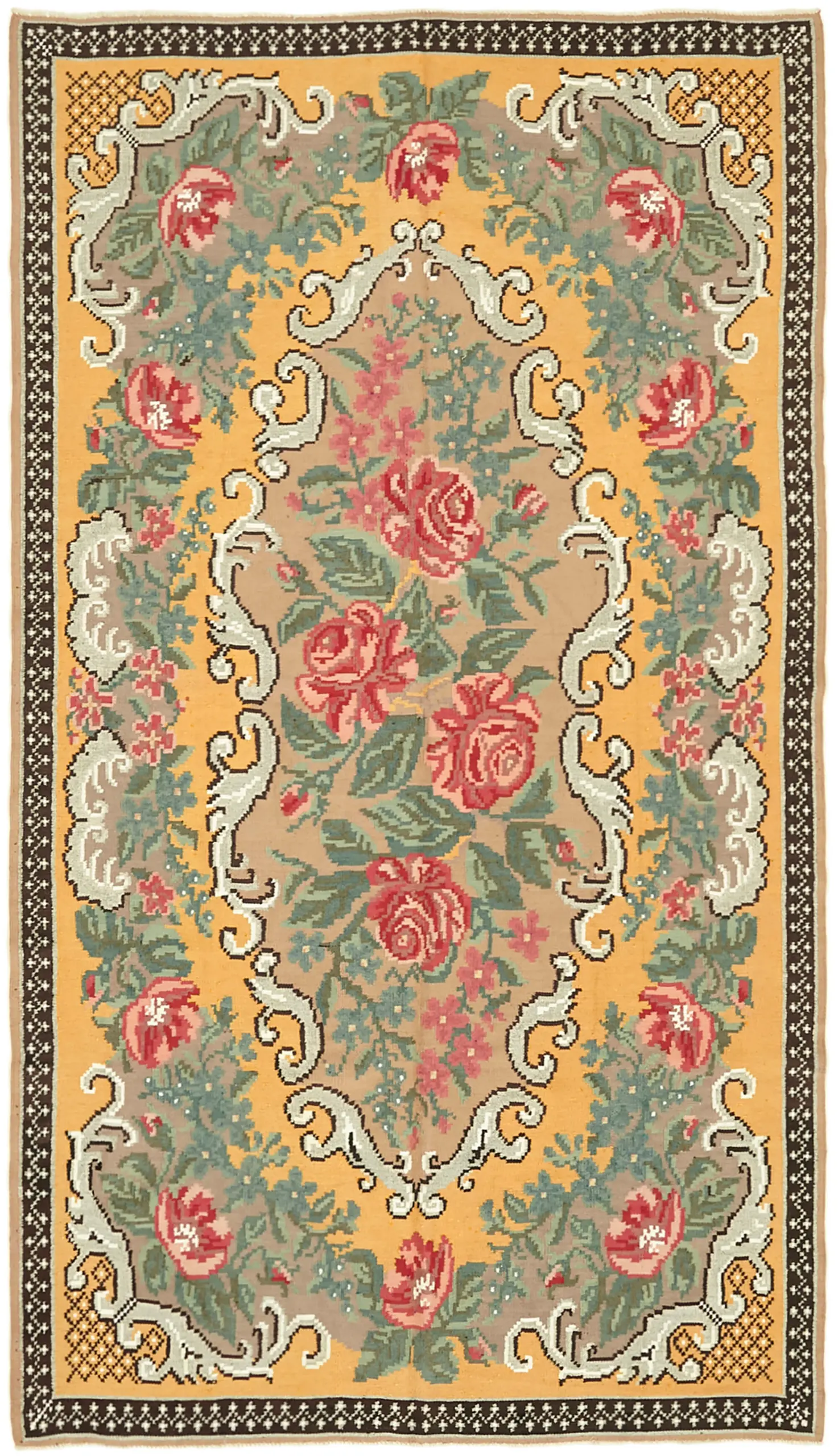 Moldovian Klasik Göbekli Multi Pamuk Üzerine Yün El Dokuma Kilim-178x307 - Görsel 1