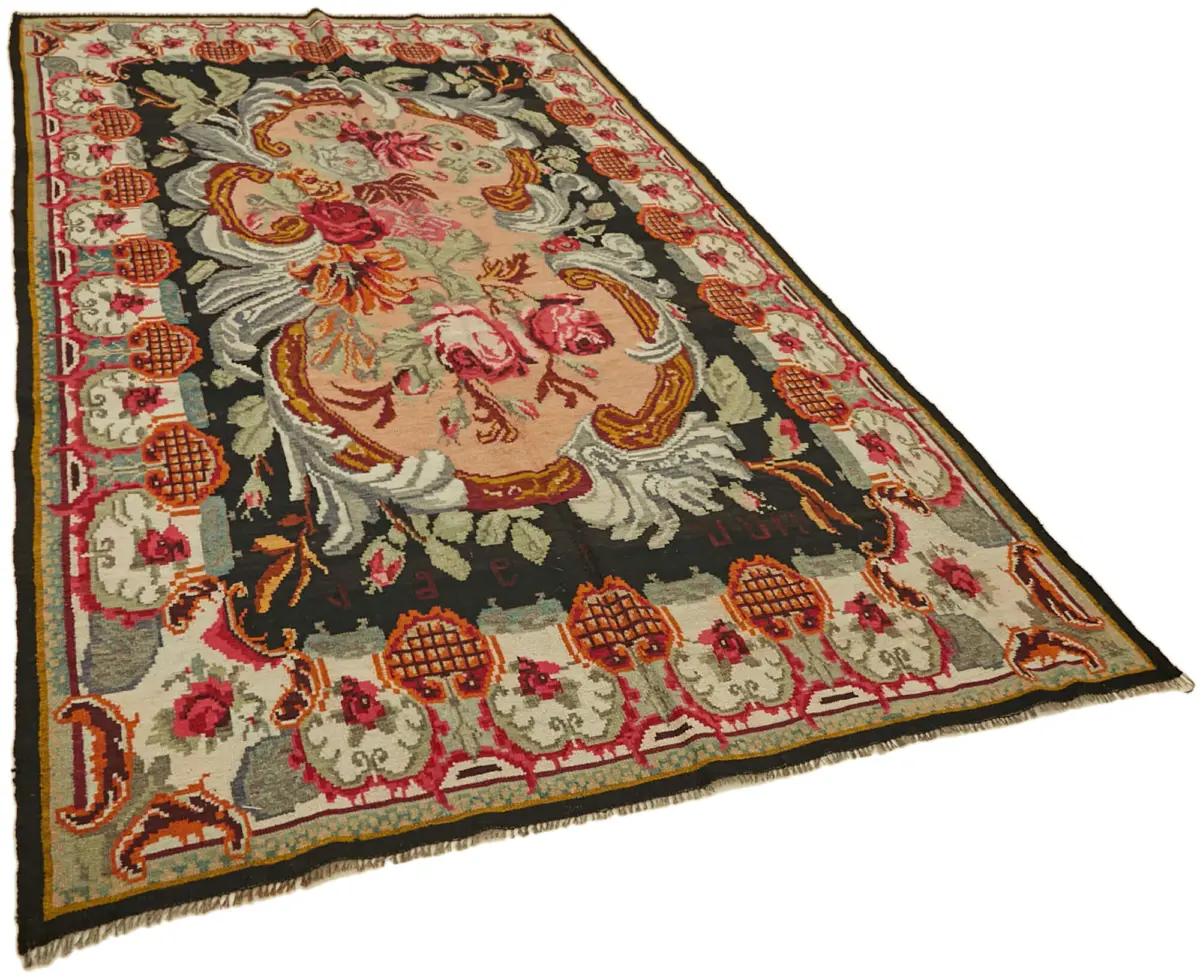 Moldovian Klasik Göbekli Multi Pamuk Üzerine Yün El Dokuma Kilim-195x325 - Görsel 2