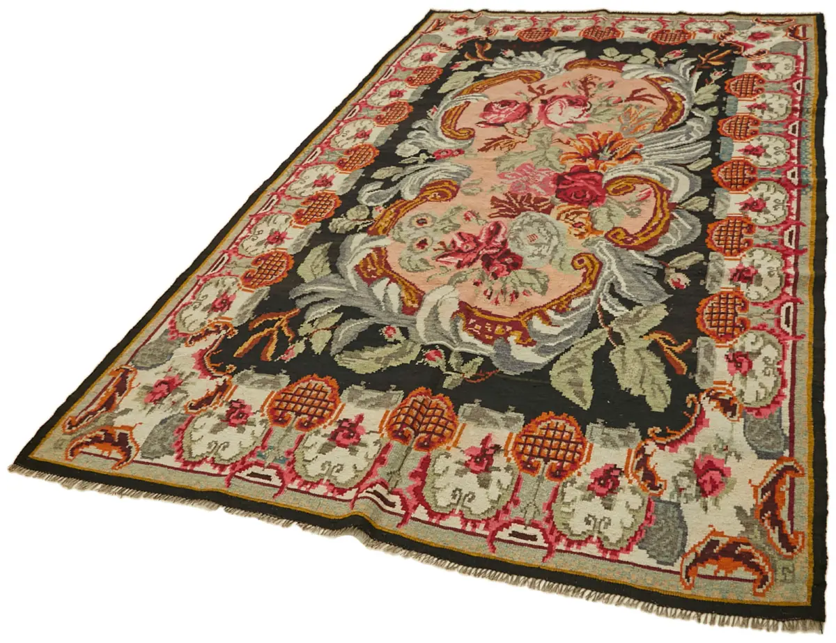 Moldovian Klasik Göbekli Multi Pamuk Üzerine Yün El Dokuma Kilim-195x325 - Görsel 3