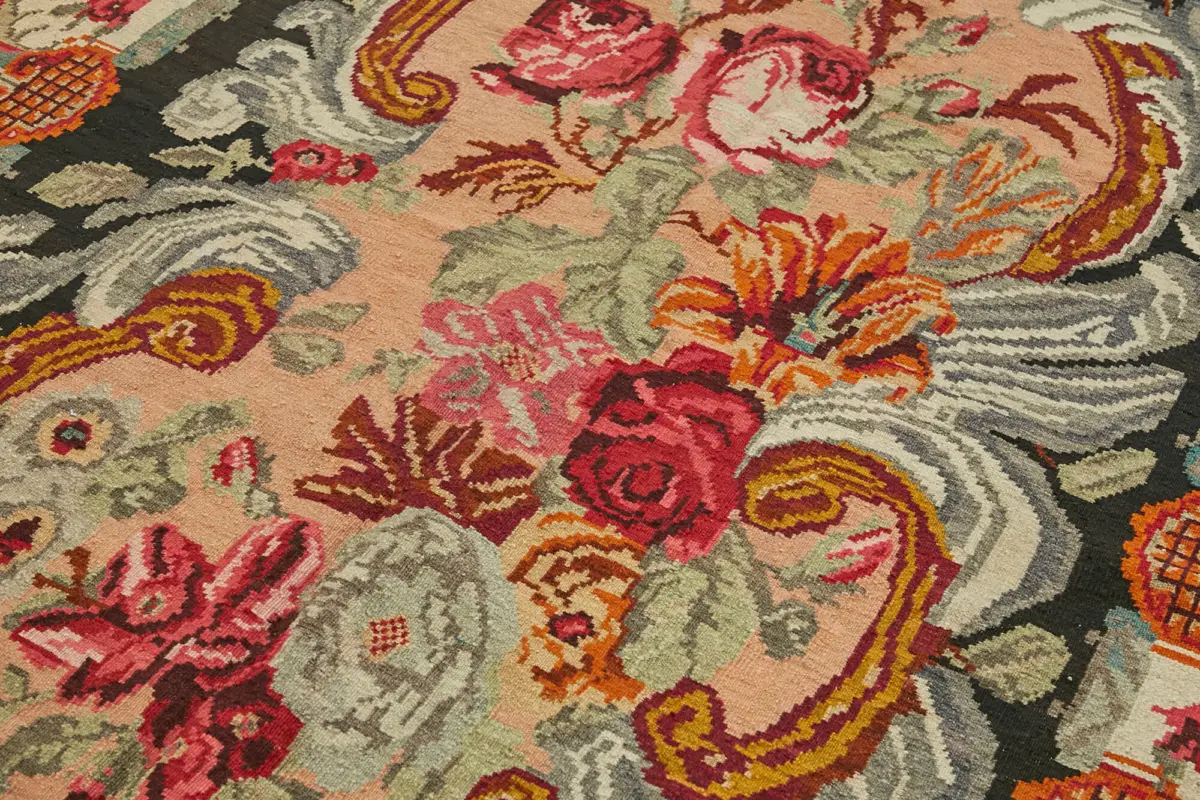 Moldovian Klasik Göbekli Multi Pamuk Üzerine Yün El Dokuma Kilim-195x325 - Görsel 5